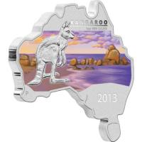 Image 2 for 2013 Australian Map Shaped Coloured 1oz Silver Coin  - Kangaroo