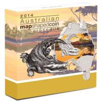 Image 1 for 2014 Australian Map Shaped Coloured 1oz Silver Coin  - Crocodile