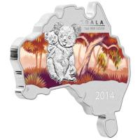 Image 2 for 2014 Australian Map Shaped Coloured 1oz Silver Coin  - Koala