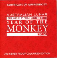 Image 4 for 2016 2oz Coloured Silver Proof Coin ANDA Perth Coin - Australian Lunar Series II Year of the Monkey