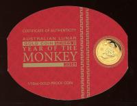 Image 5 for 2016 Year of the Monkey One Tenth oz Gold Proof Coin
