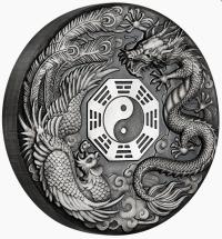 Image 2 for 2019 2oz Dragon and Phoenix Silver Antiqued Coin - Mintage only 888