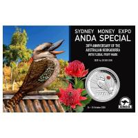 Image 1 for 2020 Sydney ANDA Expo Special 30th Anniversary Australian Kookaburra 1oz Silver Coin with Floral Privy Mark