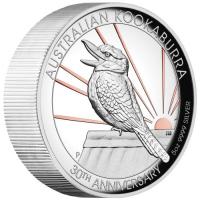 Image 2 for 2020 30th Anniversary Australian Kookaburra  5oz Silver Proof High Relief Gilded Coin