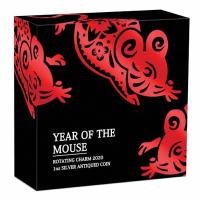 Image 1 for 2020 1oz Year of the Mouse Rotating Charm Silver Antiqued Coin