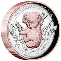 Image 1 for  2021 Australian Koala 5oz Silver Proof High Relief Gilded Coin
