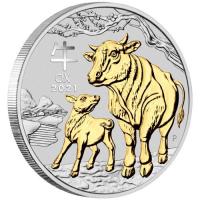 Image 2 for 2021 Australian Lunar Series III 1oz Silver Gilded Coin - Year of the Ox