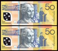 Image 1 for 1995 $50 Polymer Consecutive Pair DB95 032521-22 UNC