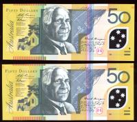 Image 2 for 1995 $50 Polymer Consecutive Pair GB95 032192-93 UNC
