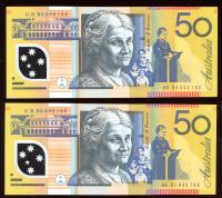 Image 1 for 1995 $50 Polymer Consecutive Pair GB95 032192-93 UNC