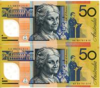 Image 1 for 1998 $50 Pair First Prefix AA98 781613-14 UNC