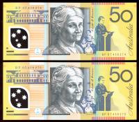 Image 1 for 2007 Consecutive Pair $50 Polymer BF07 458274-275 UNC
