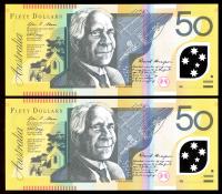 Image 2 for 2008 Consecutive Pair $50 Polymer AE08 075899-900 UNC