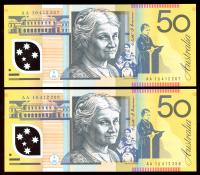 Image 1 for 2010 $50 Pair First Prefix AA10 412266-267 UNC