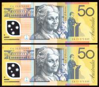 Image 1 for 2011 Consecutive Pair $50 Polymer CA11 575695-696 UNC