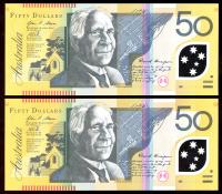 Image 2 for 2014 Consecutive Pair $50 Polymer DF14 460117-118 UNC