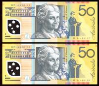 Image 1 for 2014 Consecutive Pair $50 Polymer DF14 460117-118 UNC
