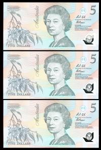 Image 2 for 1992 Consecutive Trio Fraser-Cole $5.00 AA73 537342-344 aUNC-UNC