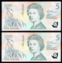 Image 2 for 1992 Consecutive Pair Fraser-Cole $5.00 AA03 731349-350 UNC