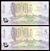 Image 1 for 1992 Consecutive Pair Fraser-Cole $5.00 AA03 731349-350 UNC