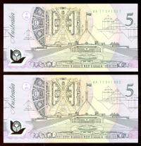 Image 1 for 1992 Consecutive Pair Fraser-Cole $5.00 AA17 541661-662 Pale Green Serials UNC
