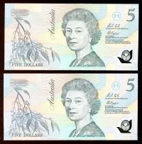 Image 2 for 1992 Consecutive Pair Fraser-Cole $5.00 AA05 358572-573 UNC