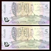 Image 1 for 1992 Consecutive Pair Fraser-Cole $5.00 AA37 761386-387 UNC
