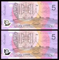 Image 1 for 2007 Consecutive Pair $5.00 FD07 324885-886 UNC