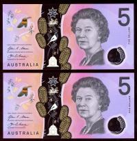 Image 2 for 2016 Consecutive Pair $5.00 First Prefix AA16 1041266-277 UNC
