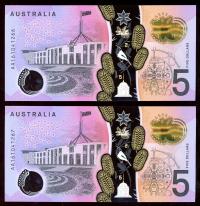 Image 1 for 2016 Consecutive Pair $5.00 First Prefix AA16 1041266-277 UNC
