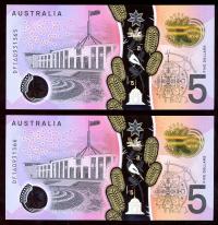 Image 1 for 2016 Consecutive Pair $5.00 DF16 0931365-366 UNC