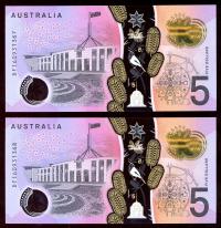 Image 1 for 2016 Consecutive Pair $5.00 DF16 0931367-368 UNC