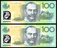 Image 1 for 2008 Consecutive Pair $100.00 CA08 186284-285 - Uncirculated