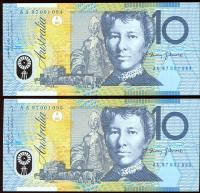 Image 1 for 1997 $10 Pair  First Prefix AA97 001094-095 UNC