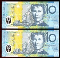 Image 1 for 2003 Consecutive Pair $10.00 First Prefix AA03 031161-162 UNC