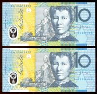 Image 1 for 2003 Consecutive Pair $10.00 First Prefix AA03 033669-670 UNC