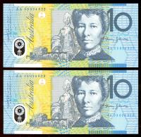 Image 1 for 2003 Consecutive Pair $10.00 First Prefix AA03 034622-633 UNC