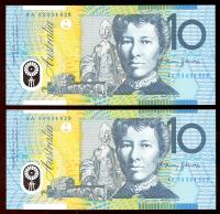 Image 1 for 2003 Consecutive Pair $10.00 First Prefix AA03 034628-629 UNC