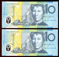 Image 1 for 2006 Consecutive Pair $10 First Prefix AA06 942099-100 UNC