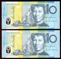 Image 1 for 2006 Consecutive Pair $10 First Prefix AA06 943021-022 UNC