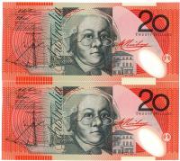 Image 2 for 1994 $20 Polymer Consecutive Pair UNC - DD94 502229-30