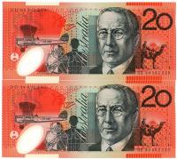 Image 1 for 1994 $20 Polymer Consecutive Pair UNC - DD94 502229-30