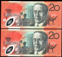 Image 1 for 1997 Consecutive Pair $20 First Prefix AA97 001094-095 UNC