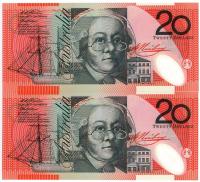 Image 2 for 1997 $20 Polymer Pair 1st Prefix AA97 185471-72 UNC