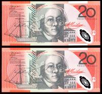 Image 2 for 2002 Consecutive Pair $20 Polymer  UNC - DH02 695535-536