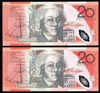 Image 2 for 2002 Consecutive Pair $20 Polymer  UNC - DH02 695731-732
