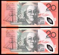 Image 2 for 2007 Consecutive Pair $20 Polymer  UNC - EK07 600042-043