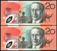 Image 1 for 2008 $20 Polymer Consecutive Pair AC08 974742-43 UNC
