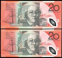 Image 2 for 2008 $20 Polymer Consecutive Pair First Prefix AA08 849804-805 UNC