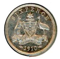 Image 1 for 1910 Australian Sixpence aEF - A